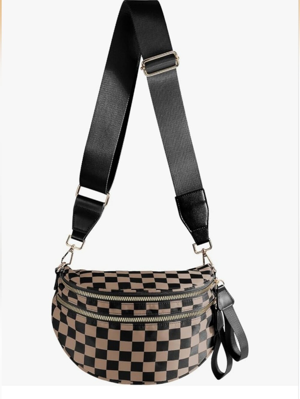 NWOT Checkerboard Crossbody Belt Bag - Black and Tan